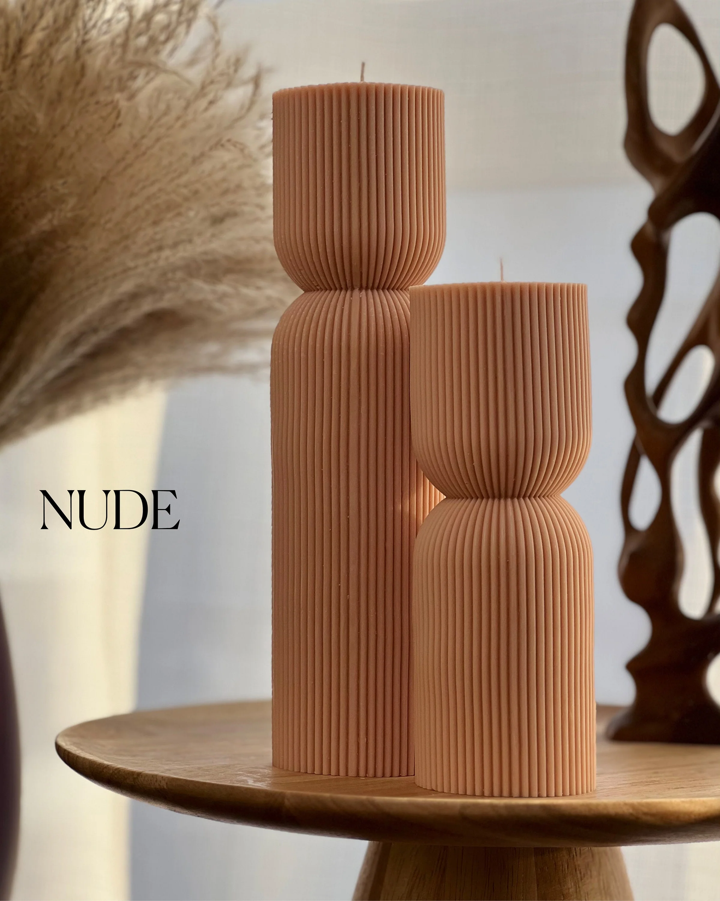 Ribbed Hourglass Pillar Candle (Set of 2)