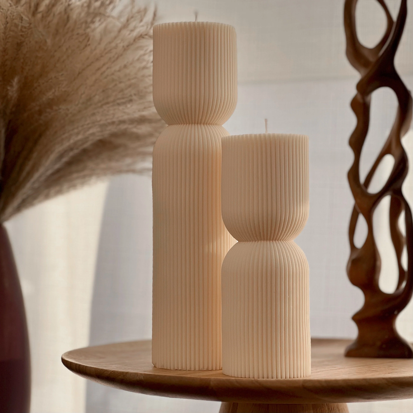 Ribbed Hourglass Pillar Candle (Set of 2)